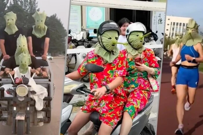 Сонцезащитные маски из гигантских листьев. Китайская молодежь вызвала хайп в Интернете