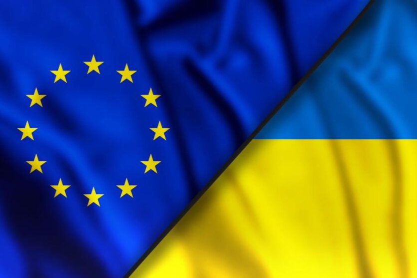 Flags of Ukraine and the European Union