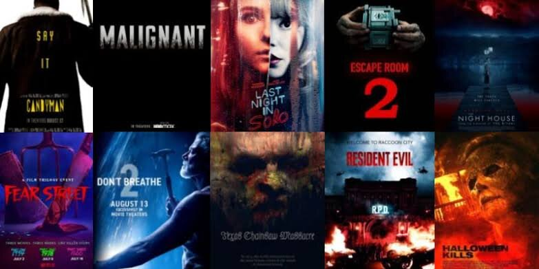 Posters for the top 10 horror films of 2021