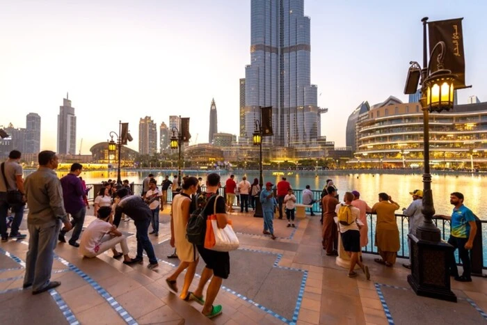 Crowd of tourists in downtown Dubai