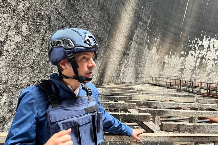 Burnt cooling tower of Zaporizhzhia NPP