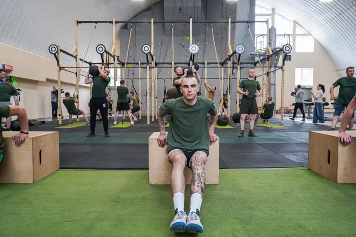 Veteran exercising outdoors