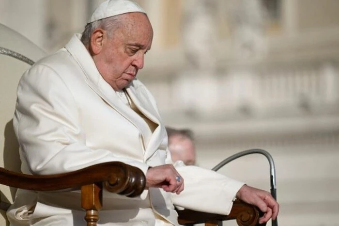 Pope Francis speaks to journalists