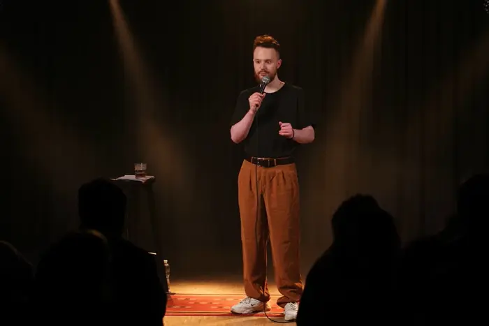 Stand-up comedian during the performance