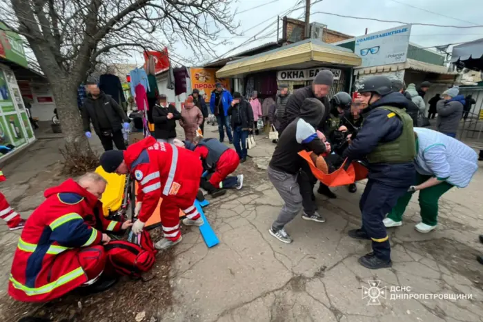 One of the injured at the central market in Nikopol