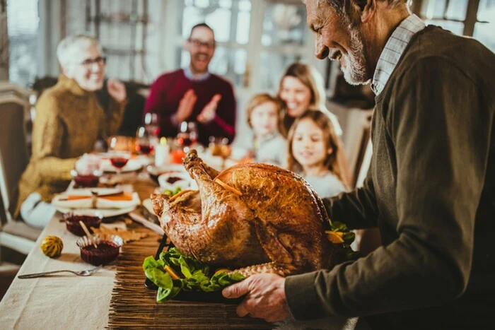 Delicious turkey decorated with a festive table