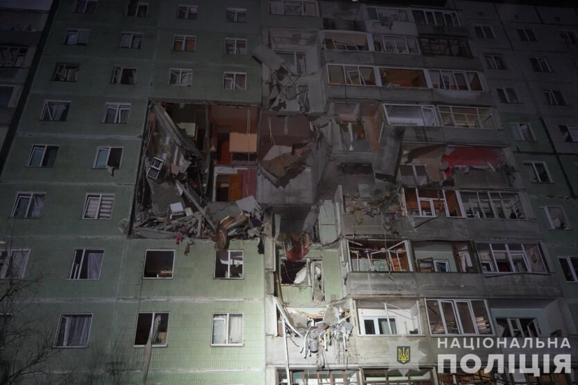 An enemy drone attacks a high-rise building in Sumy