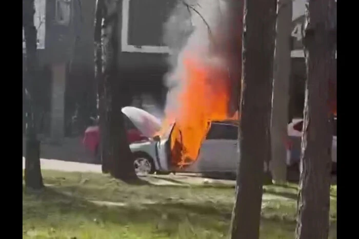 Car after the explosion in Rivne