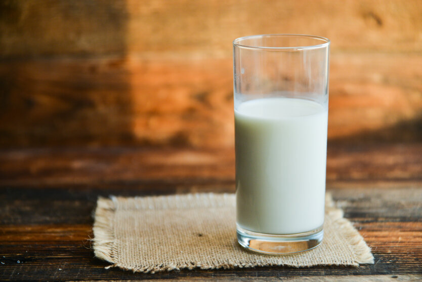 Milk raw material on the store shelf