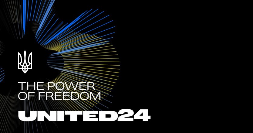UNITED24 logo against the backdrop of banknotes